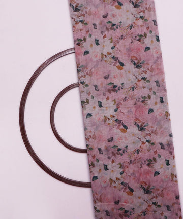 light pink and green floral chanderi digital print fabric